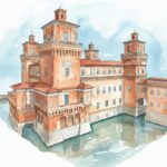 Draw Castello Estense: Reference Photo, Sketch & Watercolor