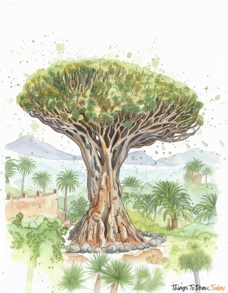 El Drago Milenario: Reference Photo, Sketch & Watercolor