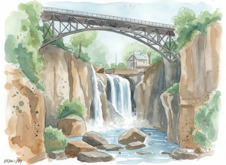 Draw Paterson Great Falls (Bridge): Reference Photo, Sketch & Watercolor