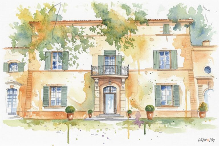 Draw Cozy Villa from A Good Year: Reference Photo, Sketch & Watercolor